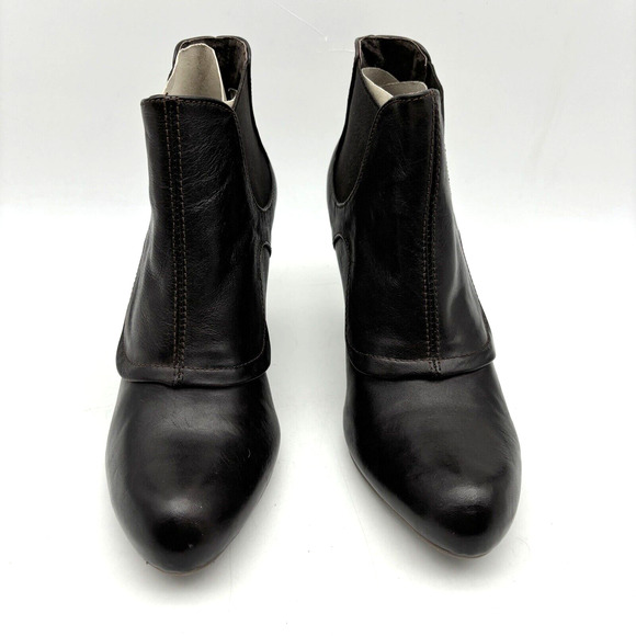 NEW Chocolate Negro Brown Genuine Leather Block Heel Chelsea Boot US8.5 EU39 - Picture 3 of 16